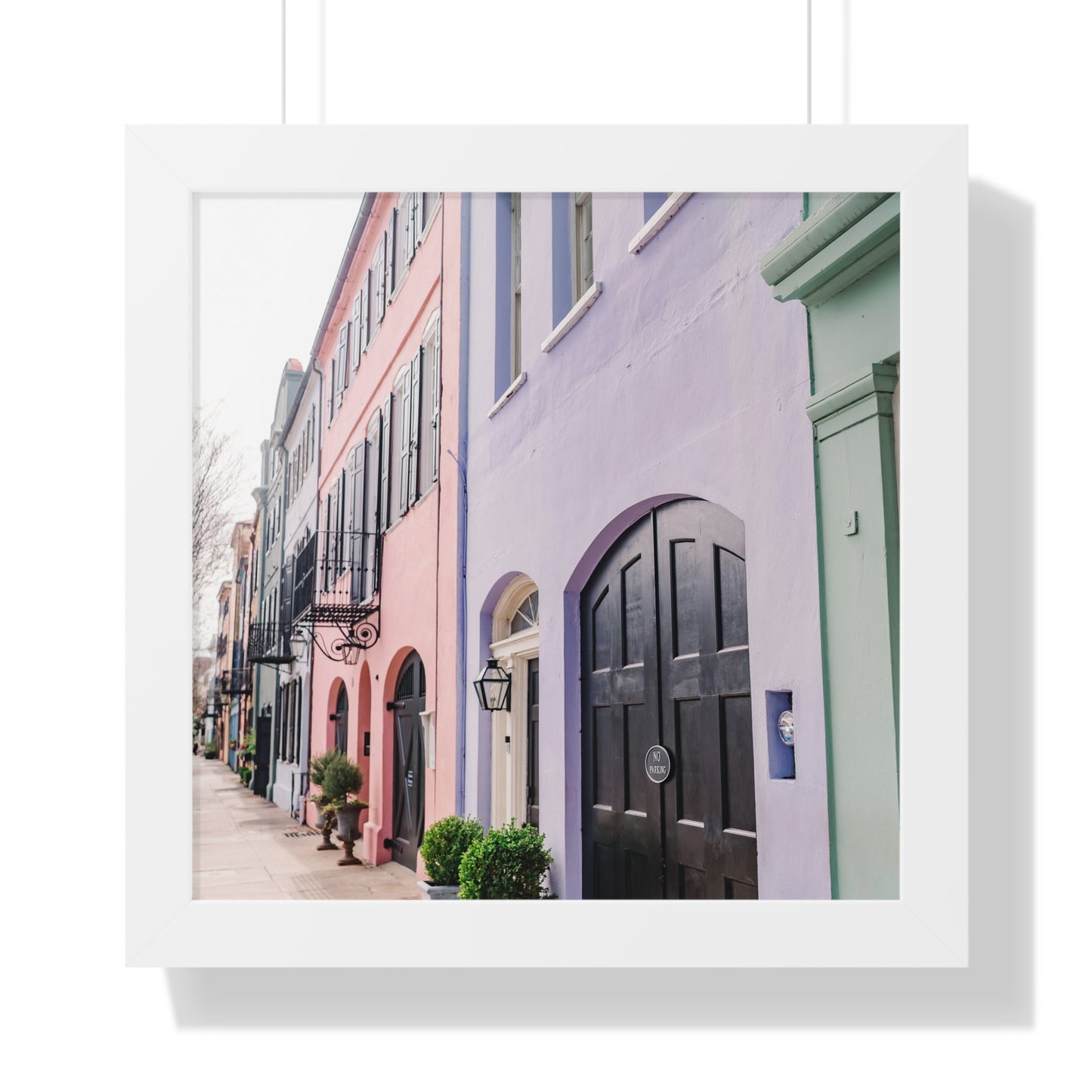 Charleston's Rainbow Row in Purple - Framed Print