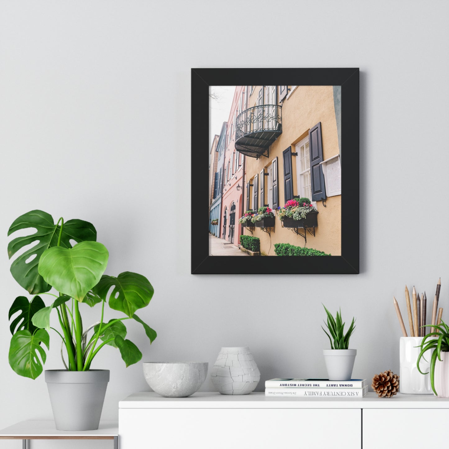 Charleston's Rainbow Row in Yellow - Framed Print