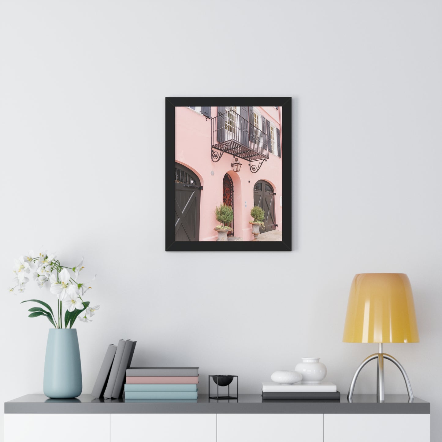 Charleston's Rainbow Row in Pink - Framed Print