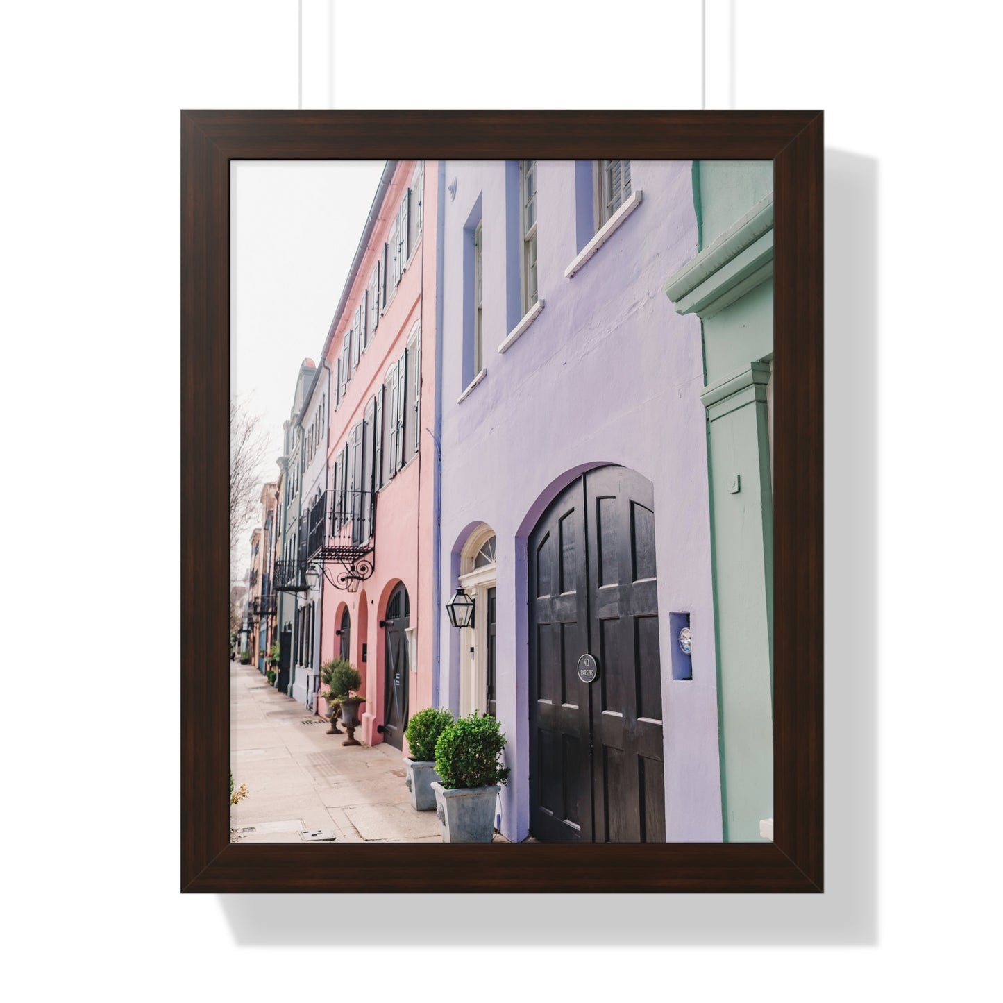 Charleston's Rainbow Row in Purple - Framed Print