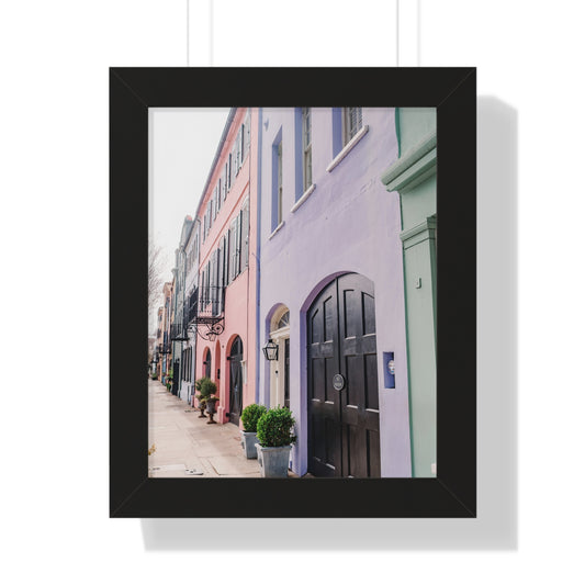 Charleston's Rainbow Row in Purple - Framed Print