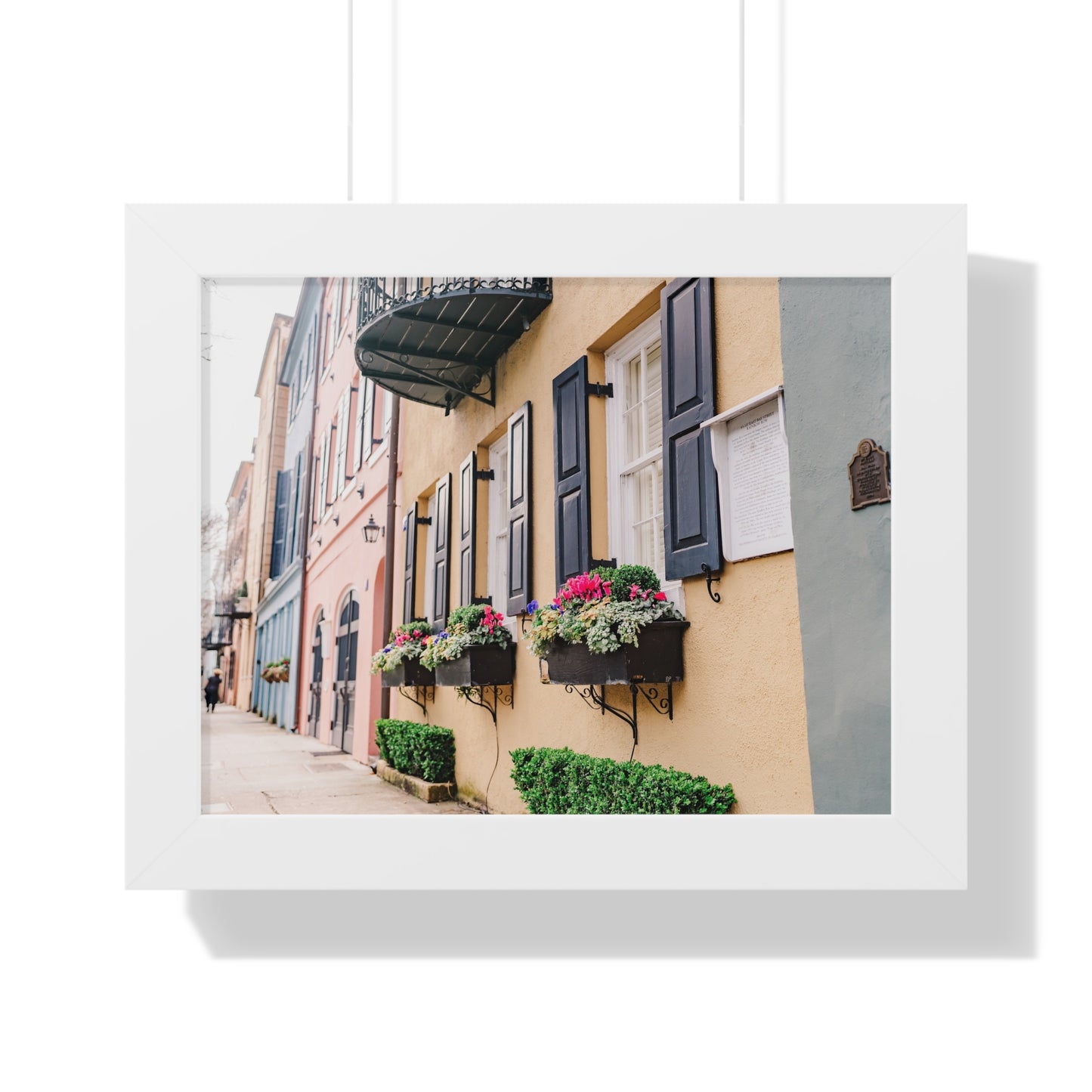 Charleston's Rainbow Row Featuring Yellow Lady - Framed Print