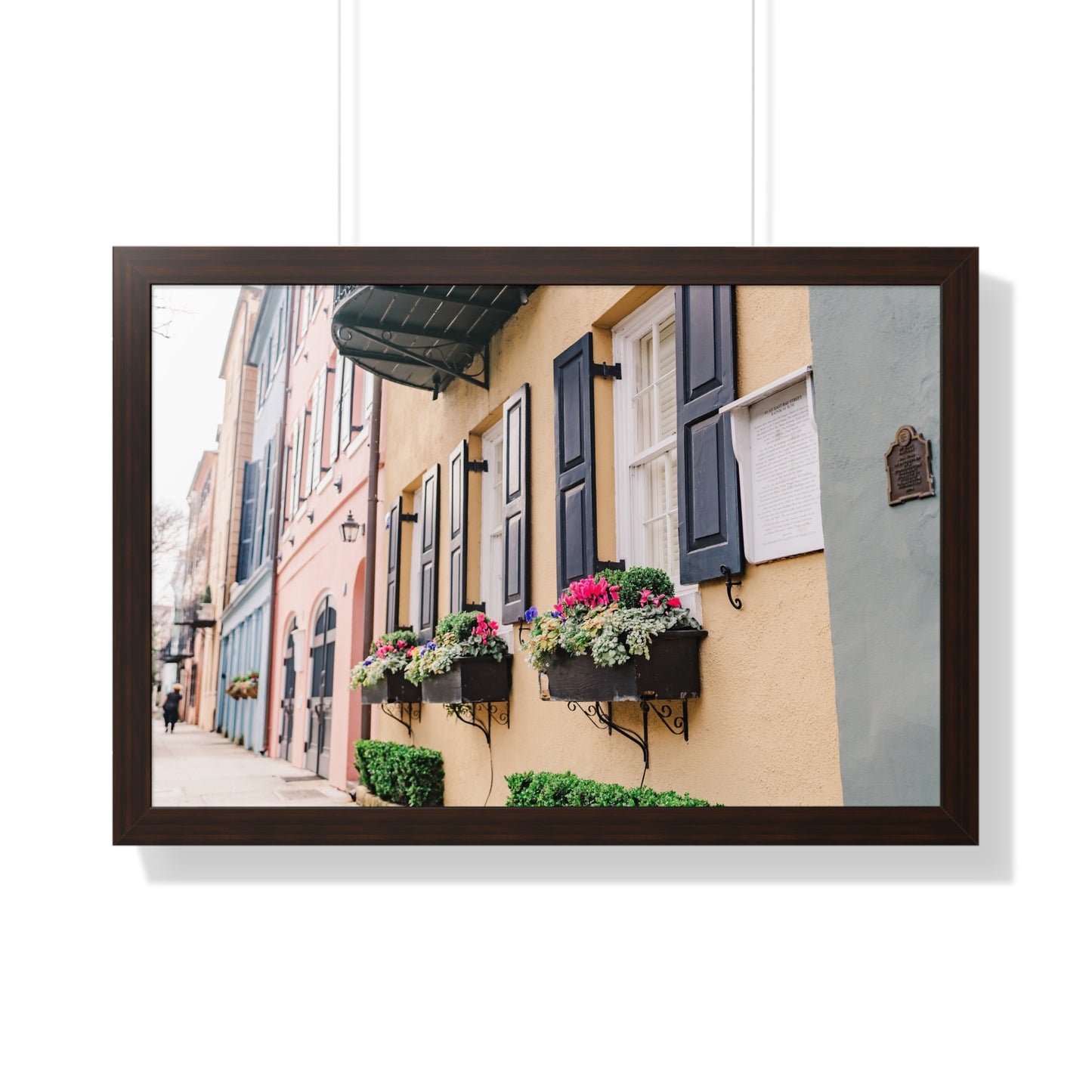 Charleston's Rainbow Row Featuring Yellow Lady - Framed Print