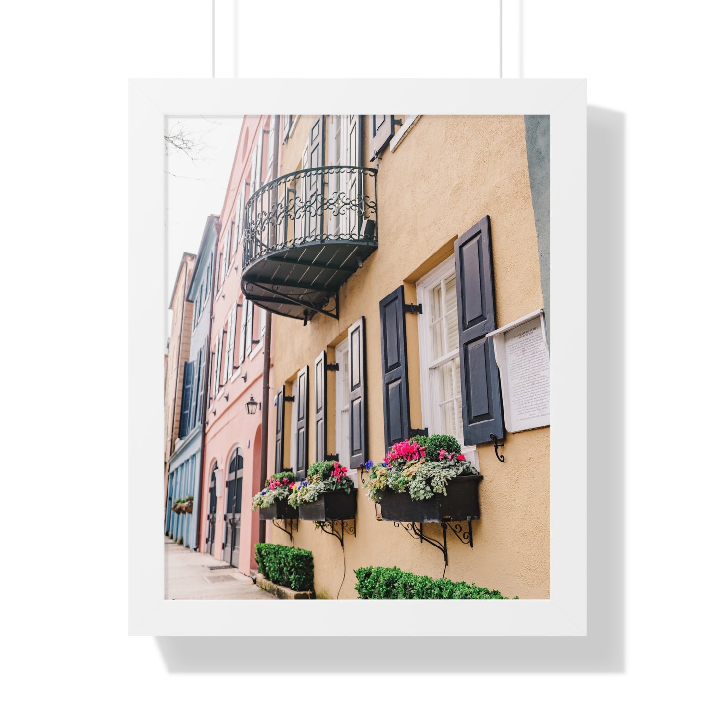 Charleston's Rainbow Row in Yellow - Framed Print