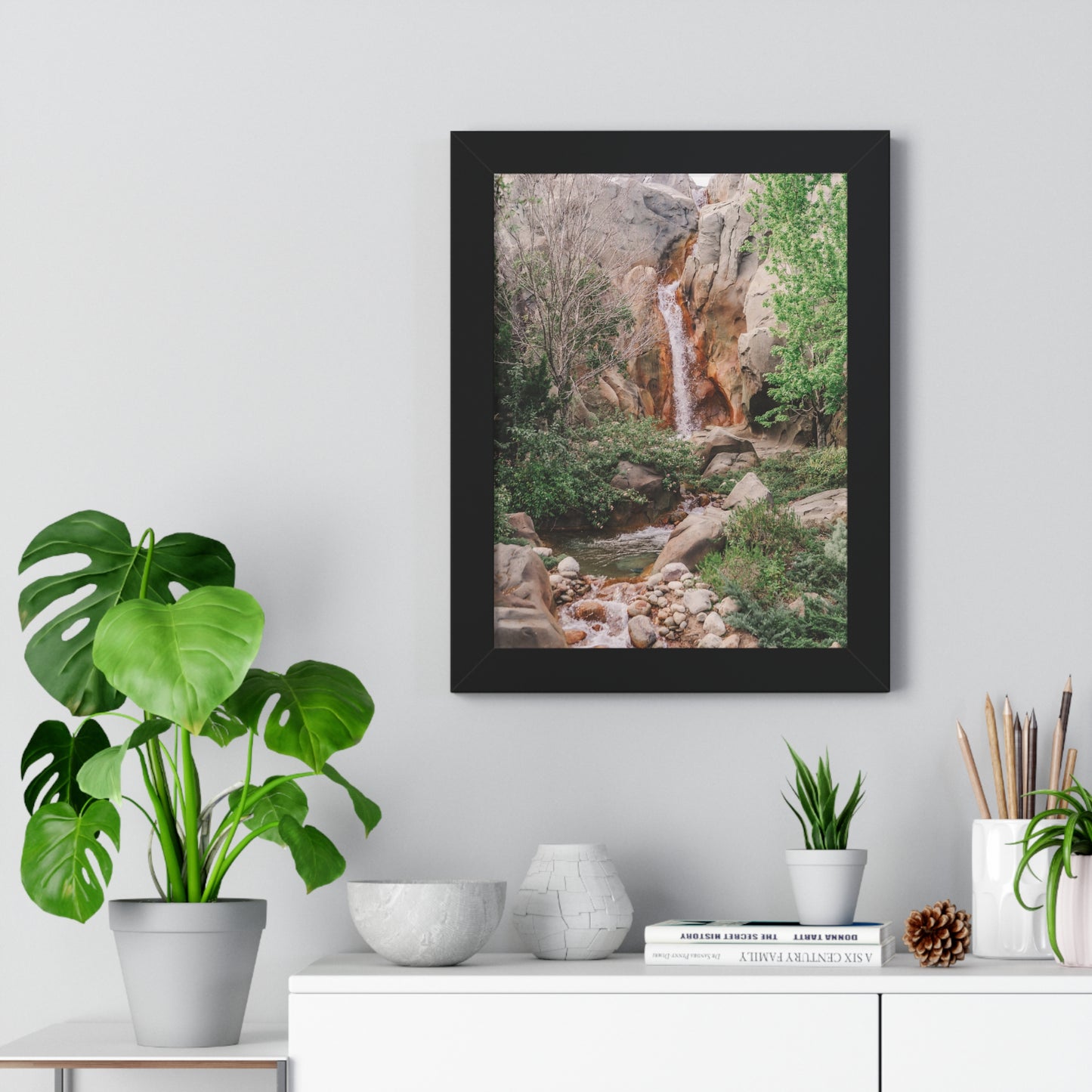 French Waterfall near Castle - Framed Print