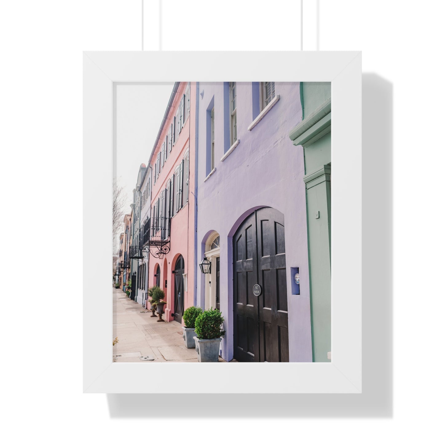 Charleston's Rainbow Row in Purple - Framed Print