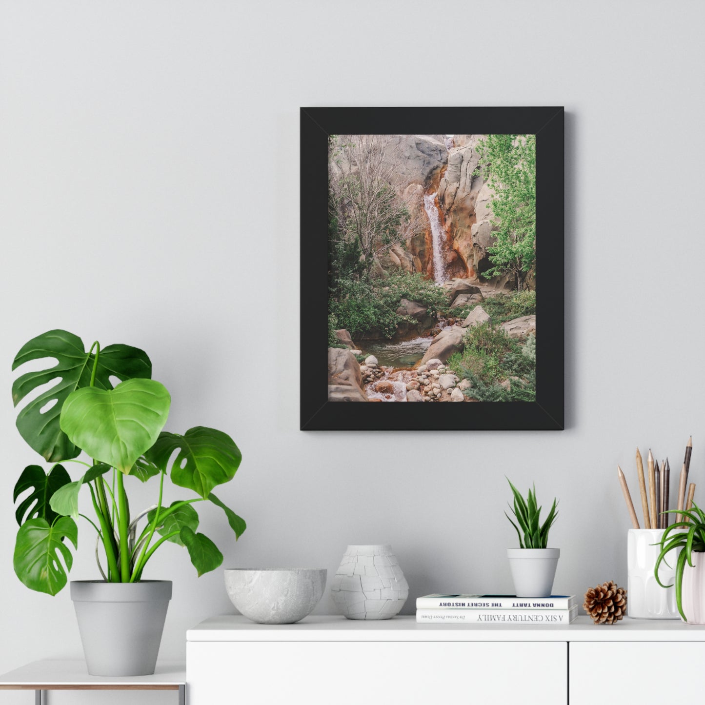 French Waterfall near Castle - Framed Print